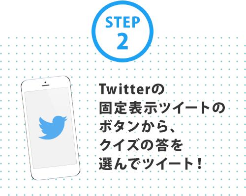 STEP2 Twitterの固定表示ツイートのボタンから、クイズの答を選んでツイート！